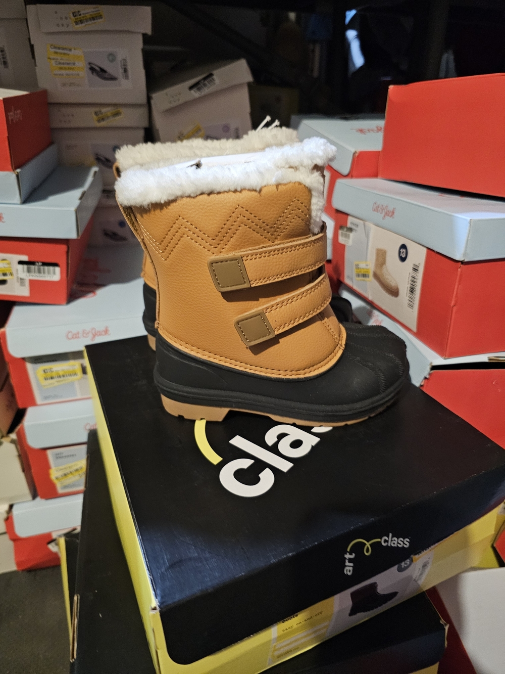 Cat & Jack Tan and Black Kids Snow Boot with Faux Fur Collar